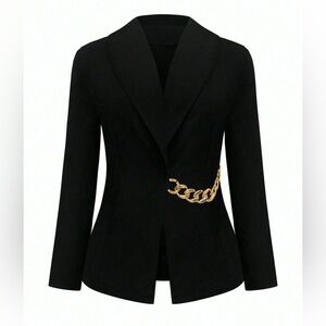 Elegant Black Chain Accent Blazer – Size Petite L